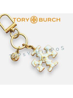 Tory Burch Gold & White Enamel Keychain - Sophisticated Bling For Your Keys